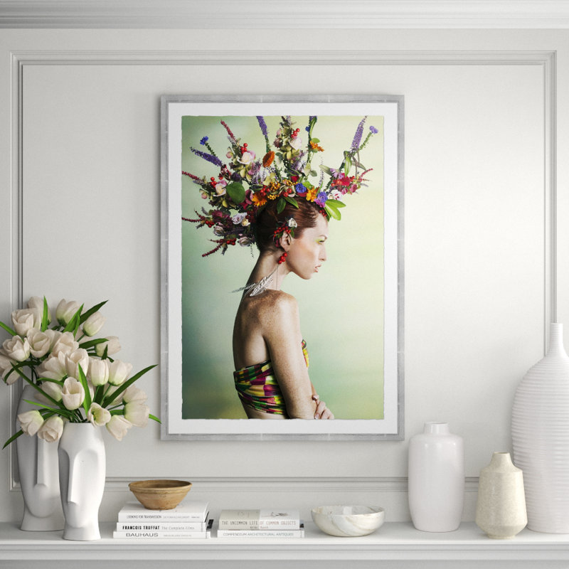 Woman Wearing A Colorful Floral Mohawk Giclee Print by Getty Images