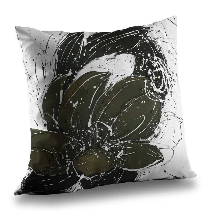 Abstract Flower with Paint Splash - Modern Green Throw Pillow