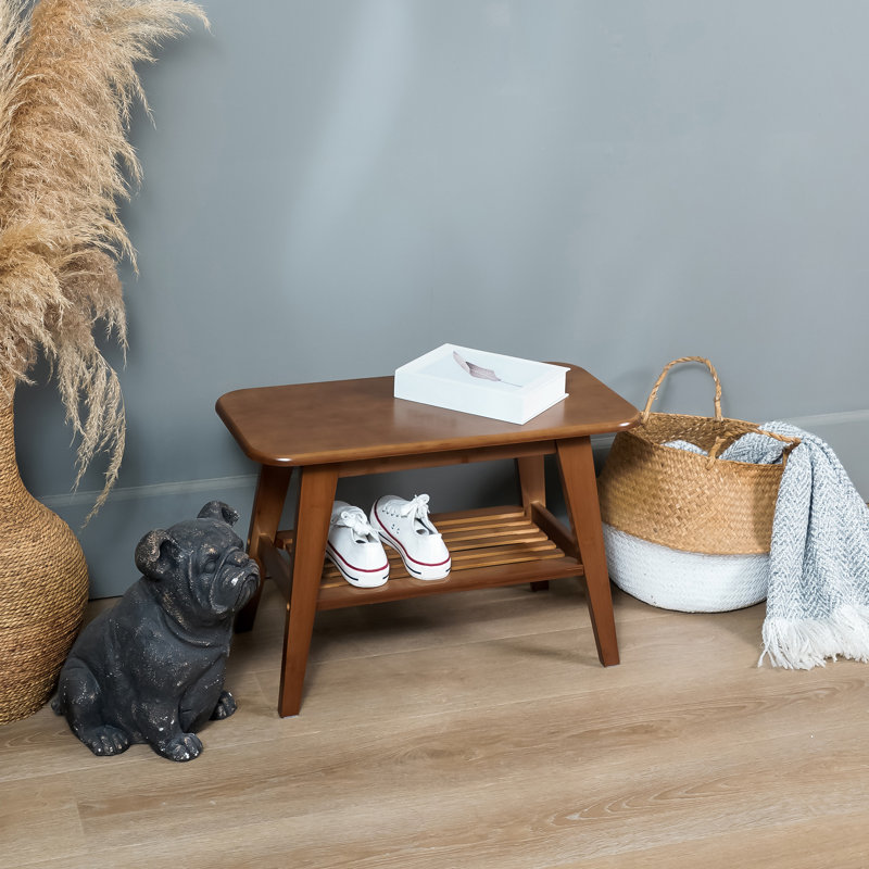 Solid Wood Entryway Shelf Storage Bench, Dark Brown