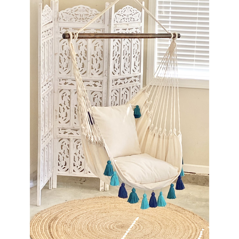 Chaise hamac avec pampilles, Vert / bleu