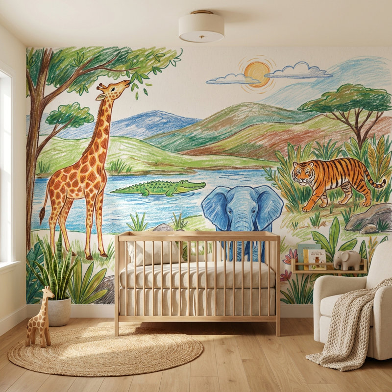 Papier peint safari, papier peint animaux sauvages de la savane, Texturé non collé, 160 po x 108 po