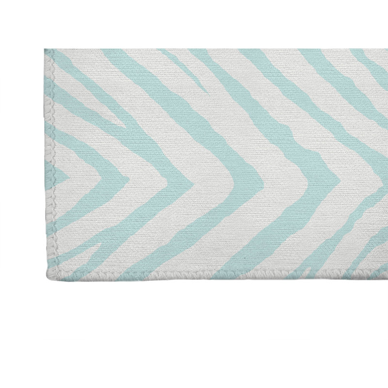 Zebra Stripe Lightweight Non-Slip Kitchen Mat, Light Blue, Rectangle 2' x 3'