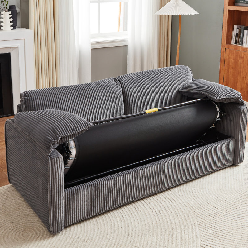 Canapé-lit futon de 79,13 pouces, lit escamotable moderne, velours côtelé gris, fabrication en métal, pour le style salon, canapé-lit à charge maximale de 450 livres, base confortable, utilisation fonctionnelle, capacité en livres