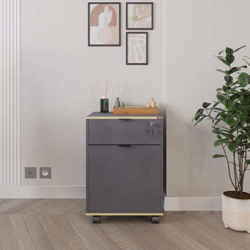 Rio Mobile Office Storage Cart With Lockable Drawer - Anthracite Grey or Matt White, Grey