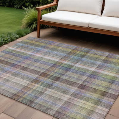 Tapis intérieur lavable antidérapant 9 pi x 12 pi à motif écossais gris