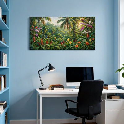 Scénique et paysages urbains jungle tropicale avec oiseaux et fleurs colorés