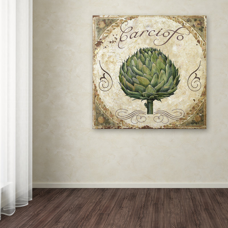 Mangia III Green Artichoke Canvas Art with Beige Frame