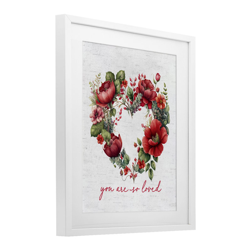 So So Love Romantic Heart Wreath, reproduction sous verre encadrée, H 21 po x l 17 po, Cadre blanc côtier