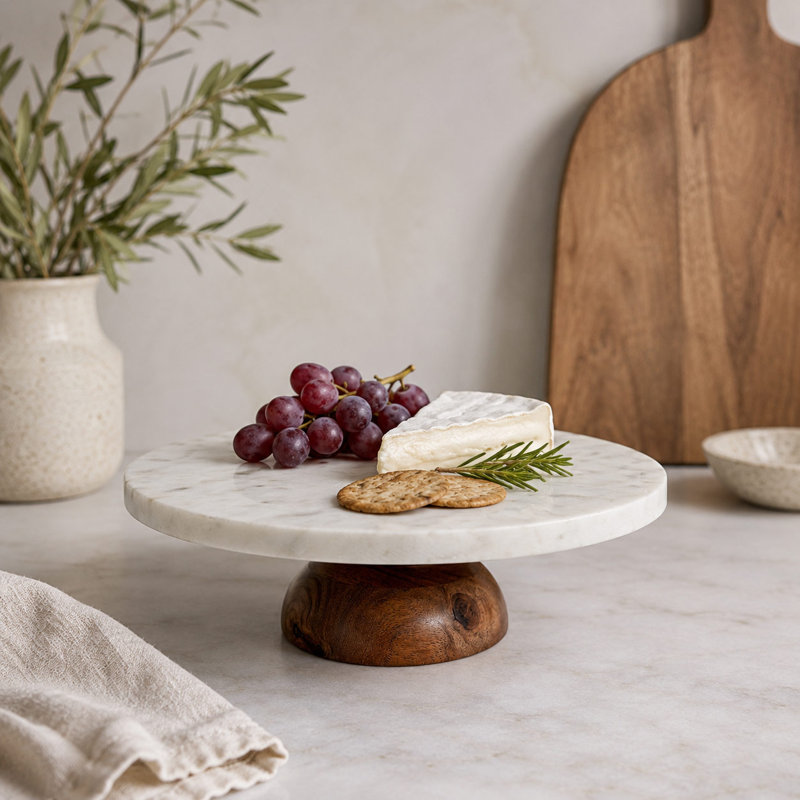 Dionysus - Présentoir à gâteaux en marbre avec base en bois