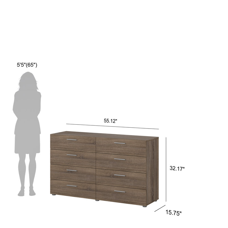 Gianna 8 Drawer 55.12" W Double Dresser, Truffle