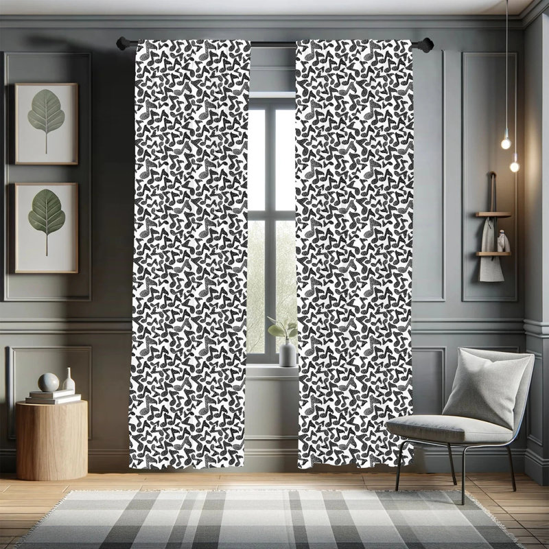 White and Black Music Note Semi-Sheer Rod Pocket Curtains, 28" x 95"