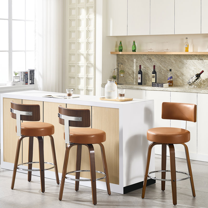Tabouret de bar et de comptoir pivotant rembourré, Tabouret de comptoir (siège d'une hauteur de 26 p, Brun
