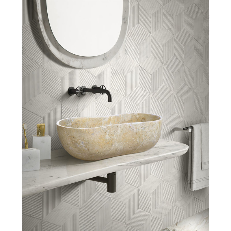 Gold Yellow Beige natural marble bathroom vessel sink, polished surface, natural stone, genuine marble, real marble, 23.6x14.2xH7.1 inches/600x360xH180 mm