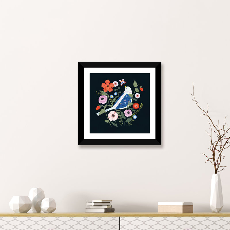 «Folk Garden I» par Victoria Borges - impression d'art graphique, Papier encadré doré, Blanc, H 24 po x l 24 po x p 1 po