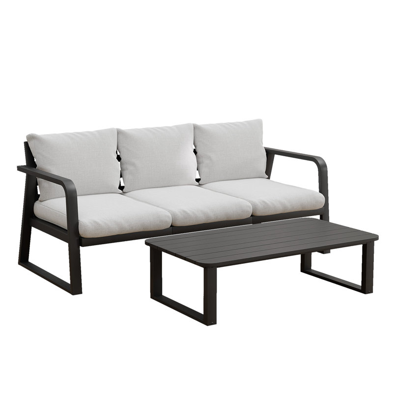 3 - Person Aluminum Silver Gray Outdoor Seating Group With Sofa And Table
