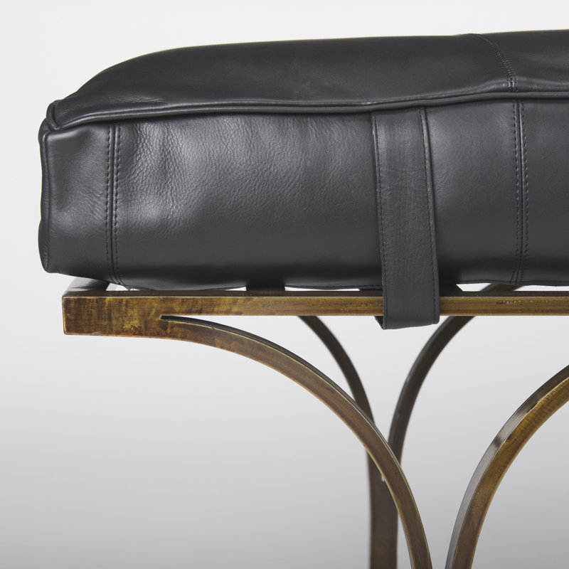 Magnolia Upholstered Bench, Black Genuine Leather