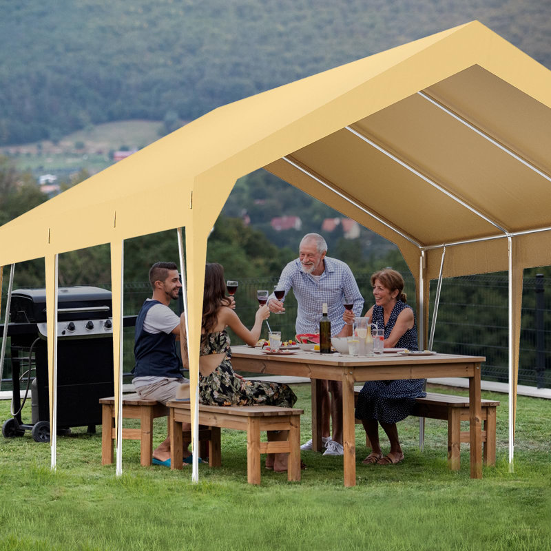 Auvent 10 x 20 pi pour abri d'auto robuste et résistant aux rayons UV, H 9,3 pi x l 20 pi x P 10 pi, Jaune