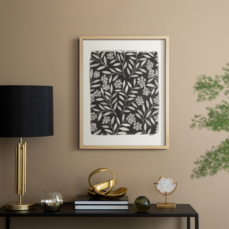 Reproduction encadrée de motif floral rétro II - bois massif, H 21 po x l 17 po, Naturel