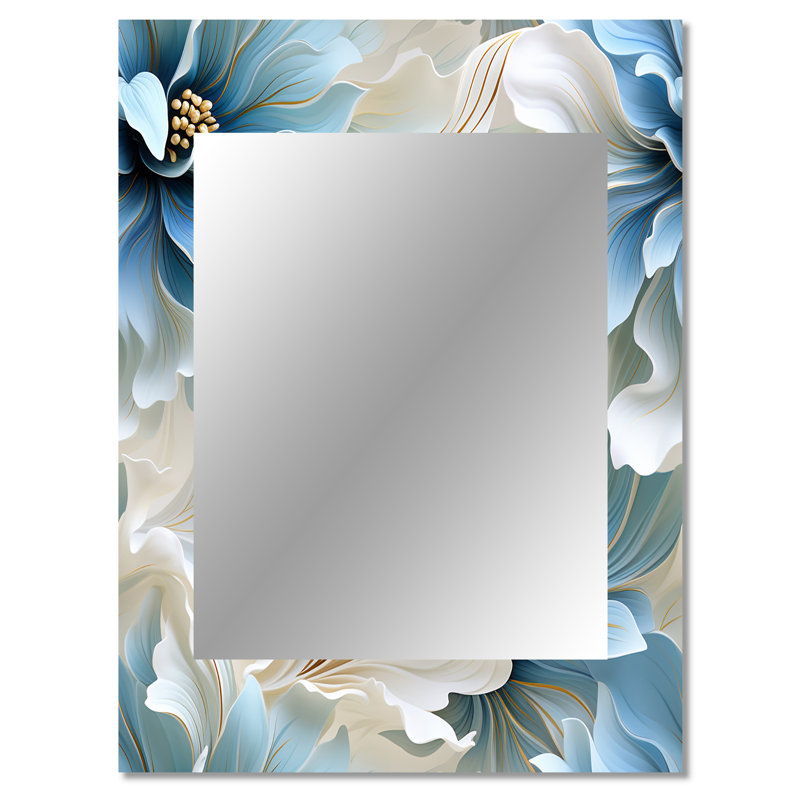 Artair ethereal damas bleu et blanc Dreams - damas unique, miroir décoratif mural, 40 po x 30 po