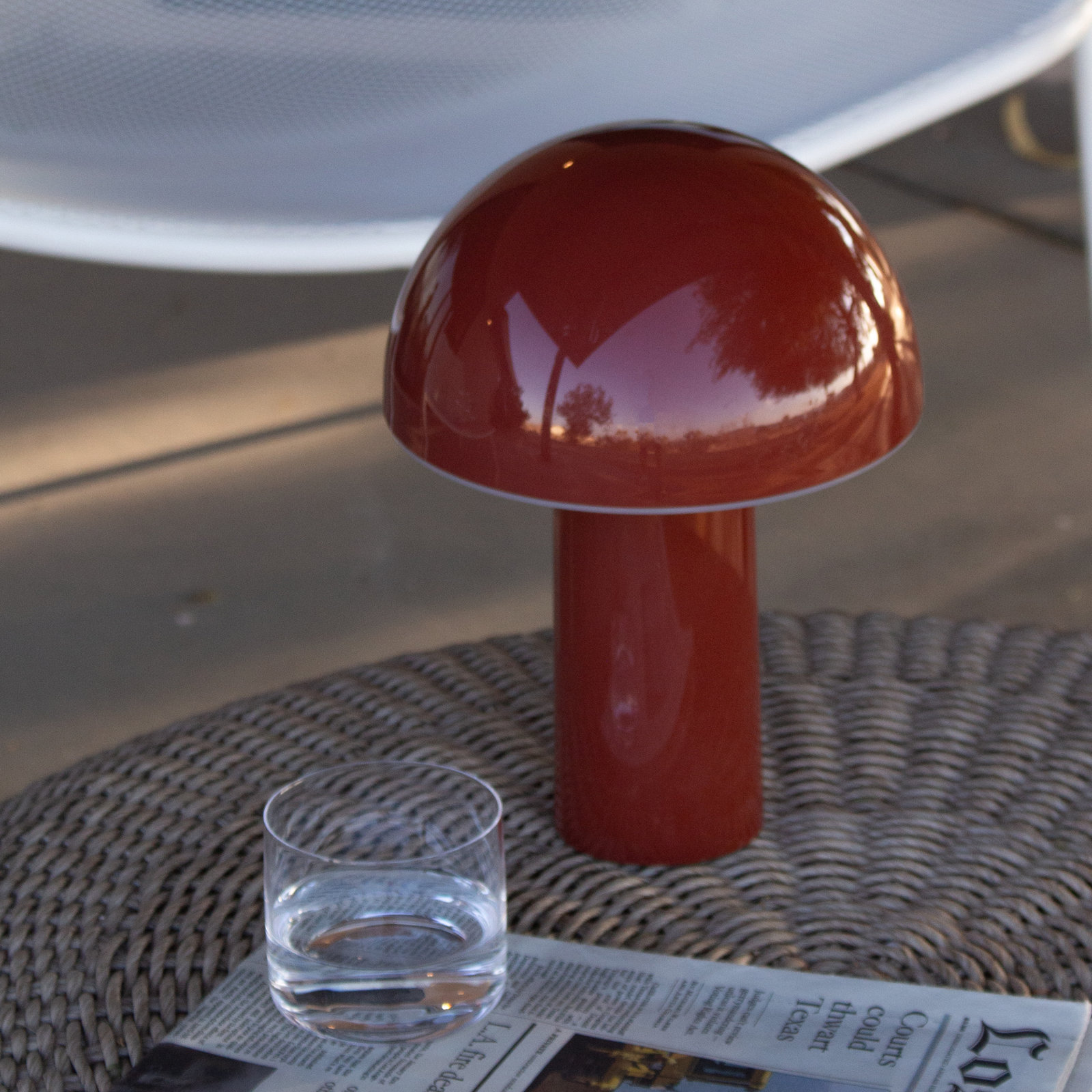 Celia 10" Mushroom Portable LED Table Lamp, 3-Way Dimming and Rechargeable, Red