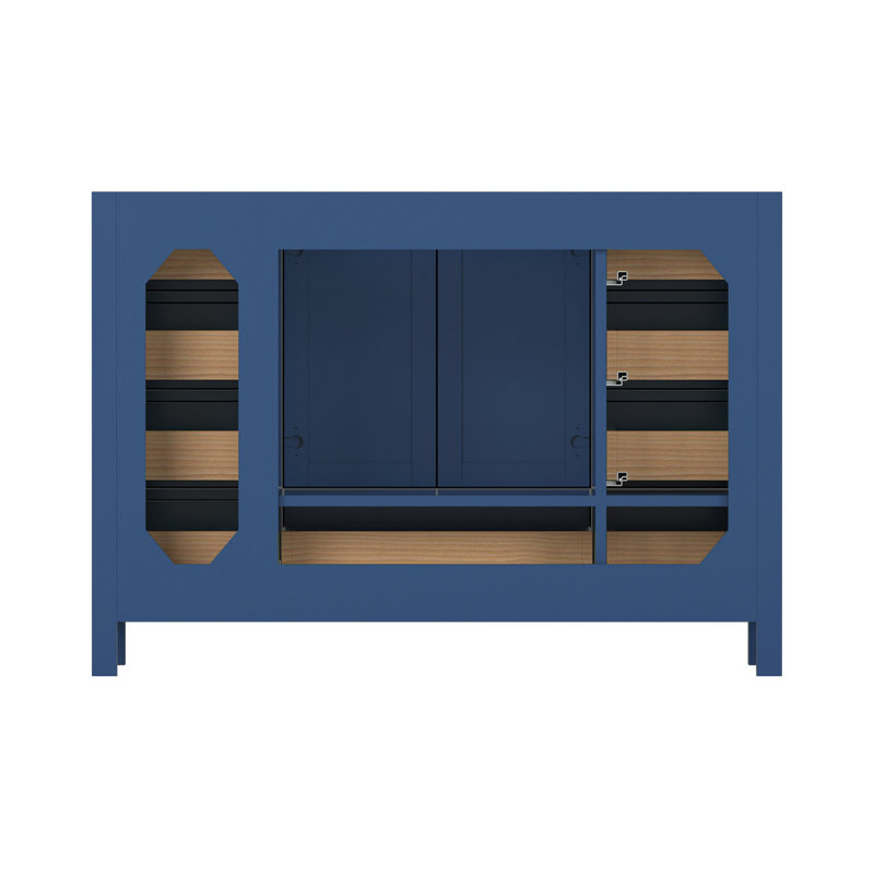 Meuble-lavabo de 48 po en bois massif bleu avec plateau et tiroirs à fermeture en douceur