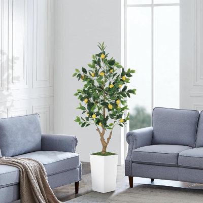 Artificial Lemon Tree With Pot For Home Office Kitchen Decor, 25 X 25 X 60, White