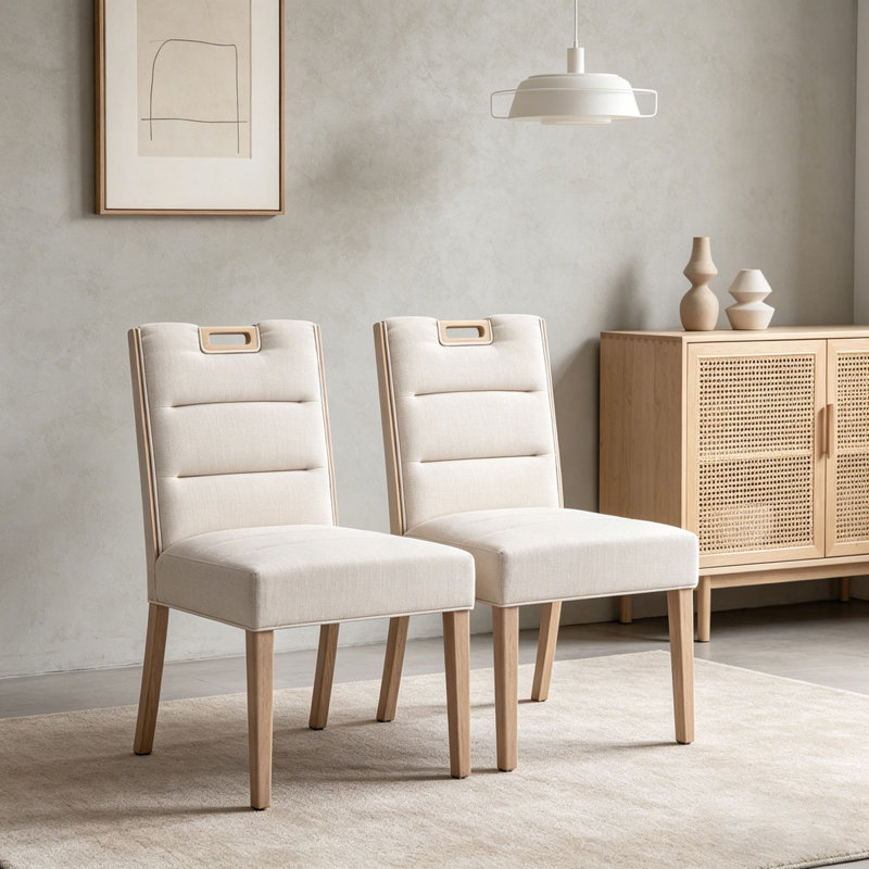 Ensemble de chaises de salle à manger rembourrées, Beige,Natural