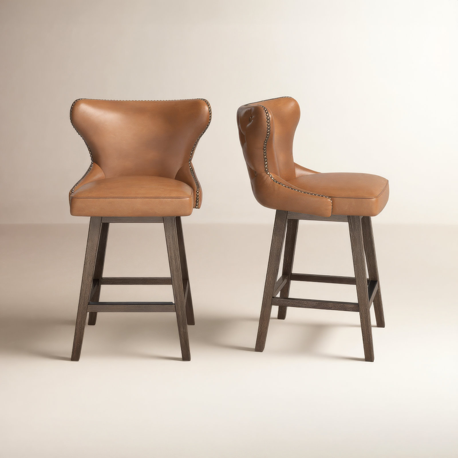 Carline 30" Swivel Bar Stool, Wax Brown Faux Leather, Counter Stool (26" Seat Height)