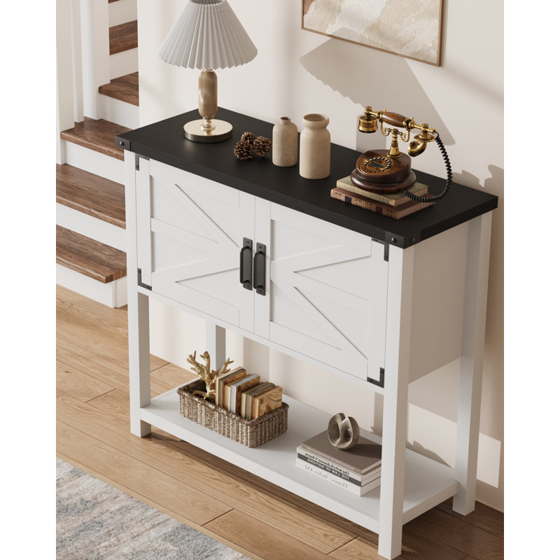 Small Entryway Table With 2 Drawers, Black/White