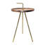 Table d'appoint en bois d'acacia avec pieds en acier à trépied, brun / or, 16 po x 23,5 po