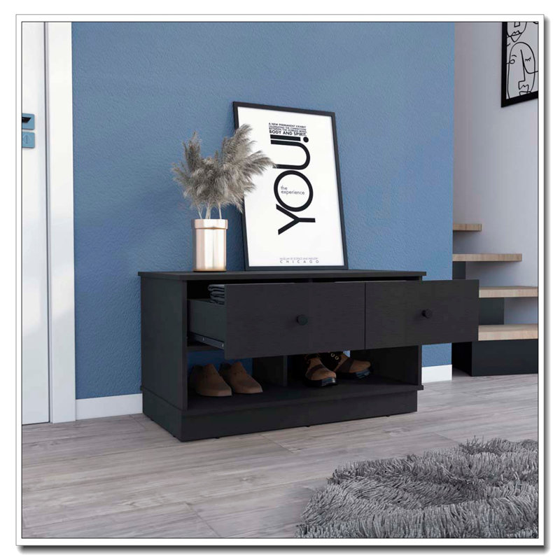 Banc de rangement rectangulaire à 2 tiroirs Willamette, Noir