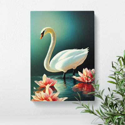 Swan In A Lily Pond - Wrapped Canvas Print