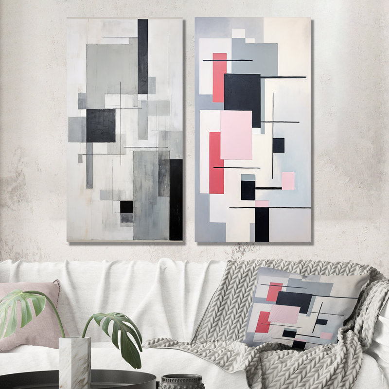 «Suprematism Geometric Serenity», 2 pièces, H 24 po x l 20 po, Toile tendue