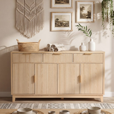 55'' Sideboard Cabinet With Adjustable Shelves,Storage Buffet Cabinet With 3 Drawers & 4 Doors For Kitchen, Dining Room, Living Room, Entryway