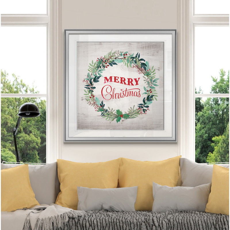 « merry christmas couronne », art textuel, H 16 po x l 16 po x P 1,5 po, Encadrement argenté
