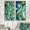Collage de feuilles organiques vertes et bleus I - décoration murale moderne abstraite 2 pièces
