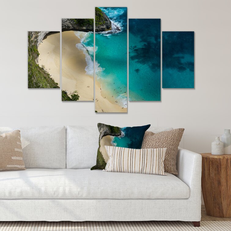 DesignArt Aerial View Of Blue Ocean Beach On Canvas 5 Pieces Painting ...