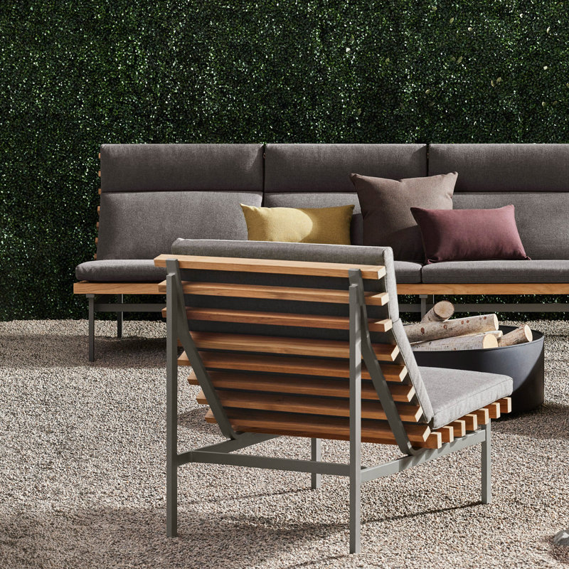 Perch Outdoor Teak Chaise Lounge, Charcoal, Sunbrella Haze