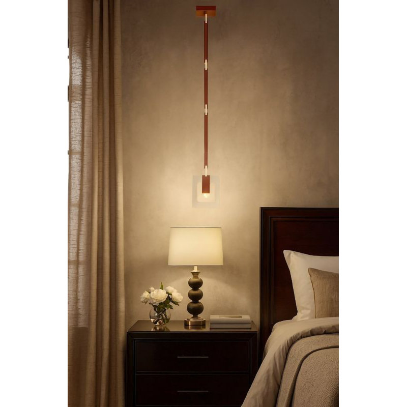 Luminaire suspendu transitionnel en cuir 1 lumière rouge, Doré / rouge