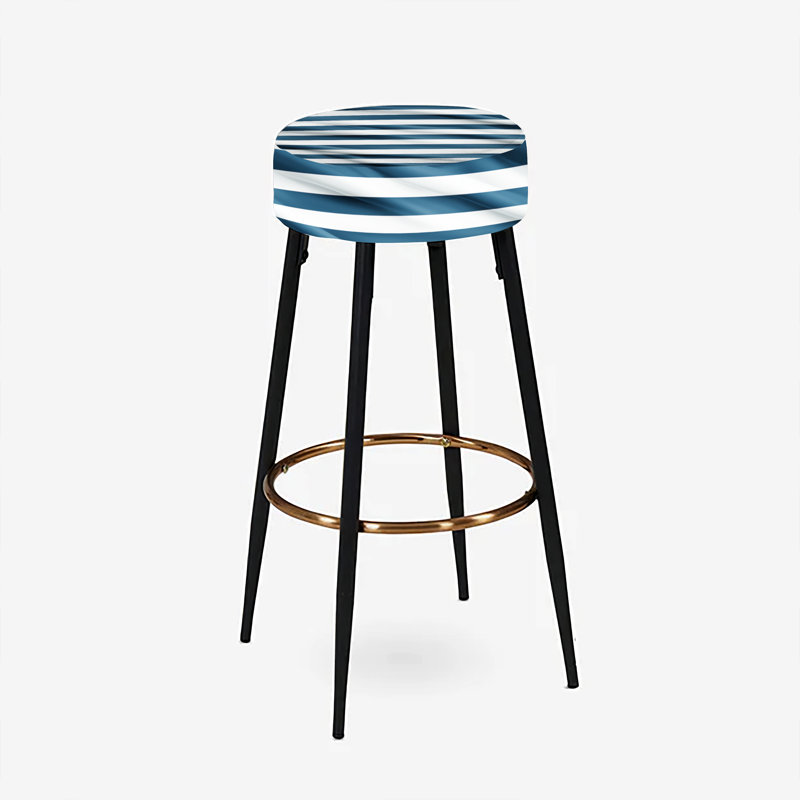 Ensemble de 2 tabourets de bar à rayures bleues nautiques