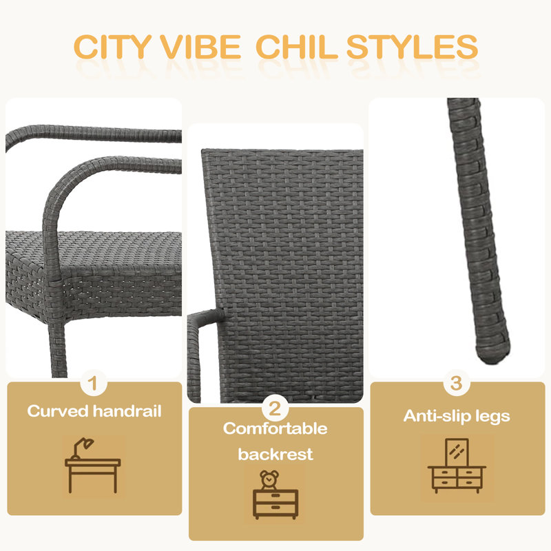 Chaise empilable en osier PE 1pc, Gris