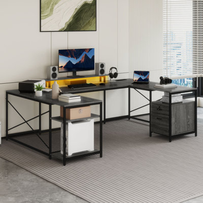 Bureau d'ordinateur en U 78,7 po Dearborn réversible avec station de charge et lumières DEL Dearborn