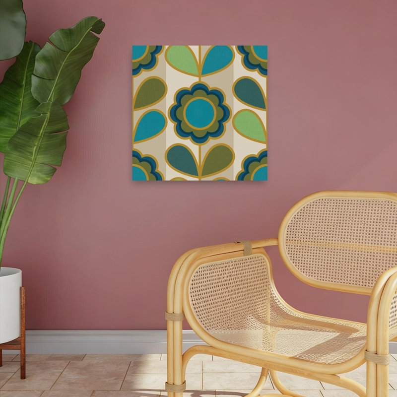 Affiche murale florale abstraite géométrique rétro de style Mid-Century Modern, 18" H x 18" W