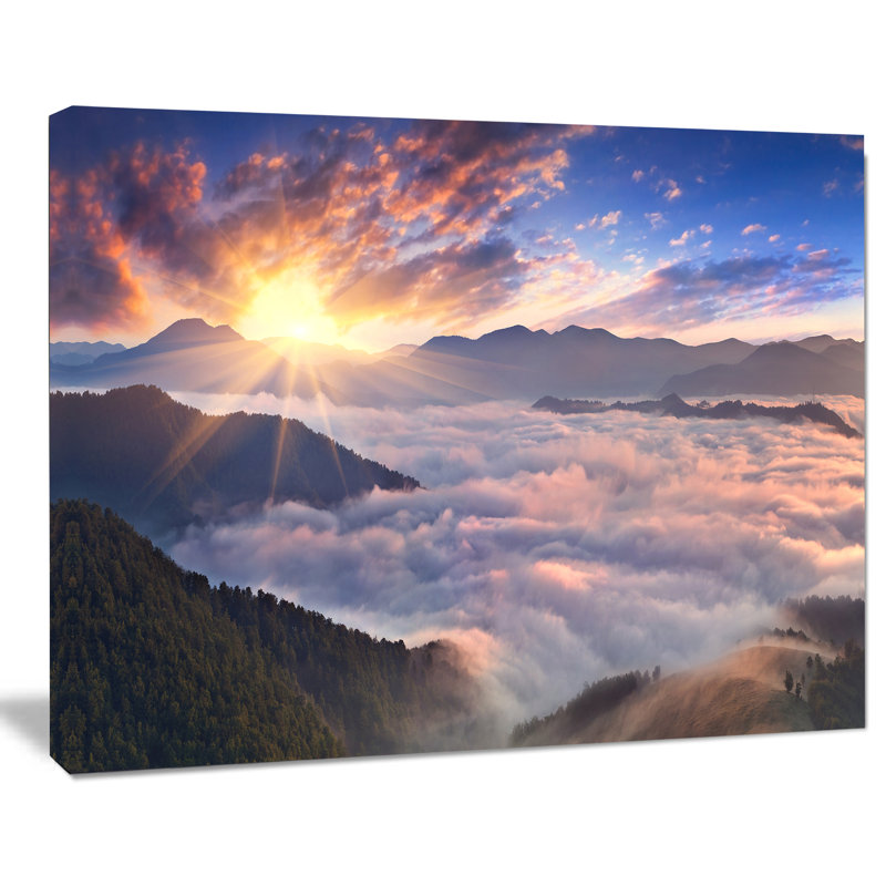 Photographie sur toile tendue - Bright Sun in Misty Mountains, H 8 po x l 12 po x P 1 po