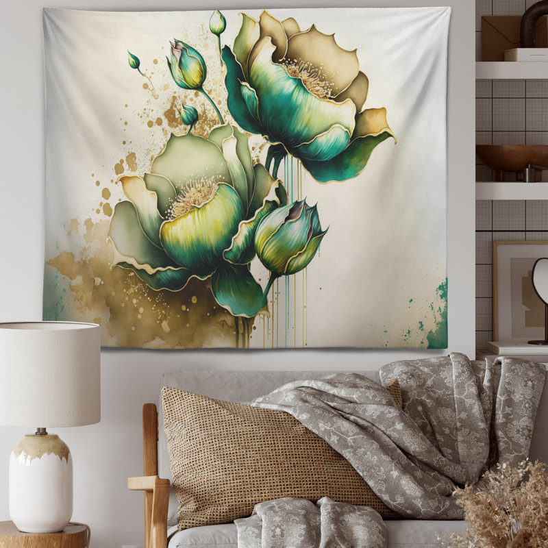 Polyester vert tapisserie Cally Lillies I, H 50 po x l 60 po