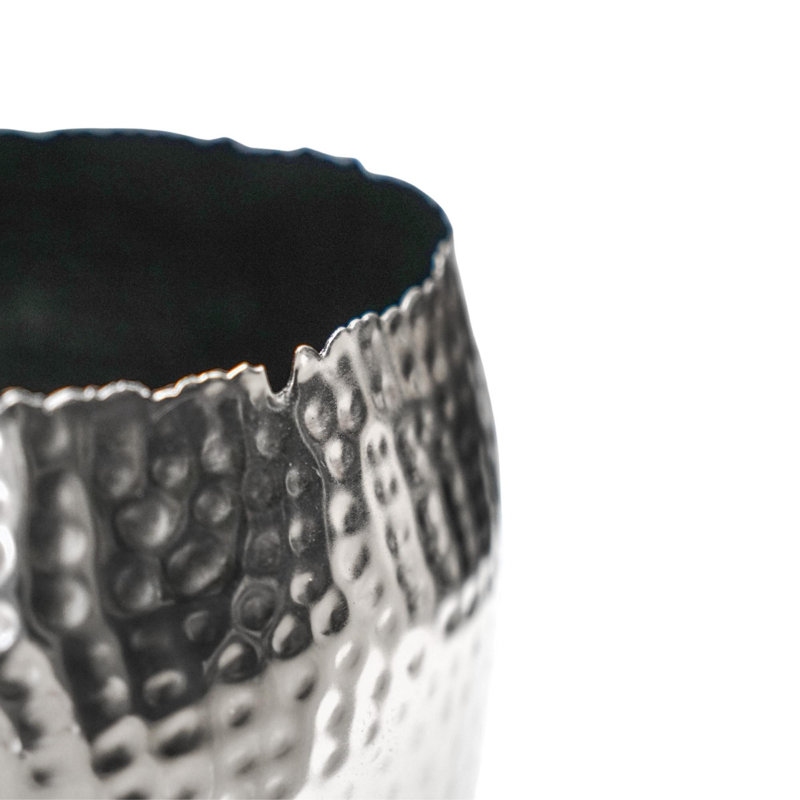 Hammered Metal Indoor Planter Bowl, Nickel/Black, 14cm H x 19cm W x 19cm D