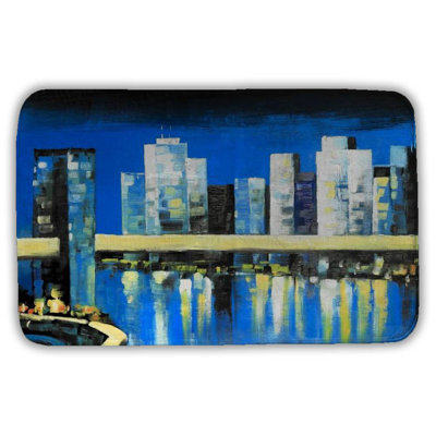Skyline of lower manhattan Bath Mat with Non-Slip Backing - Quick Dry Memory Foam Bathroom Rug - Absorbent - Modern Plush Spa-Style - Machine Washable