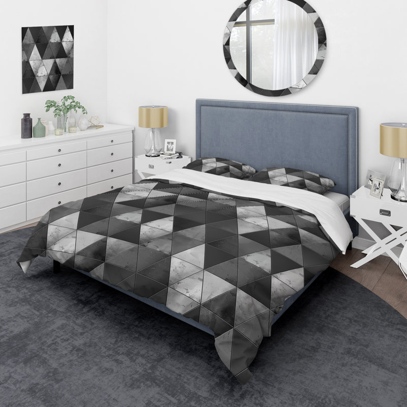 Ensemble de housse de couette moderne noir à motif losange moderne II, Housse de couette très grand et 2 très grandes t