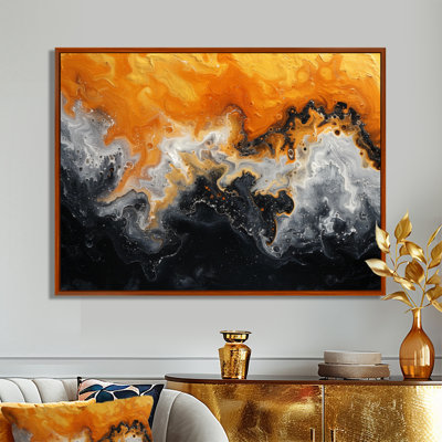 Orange orange abstrait noir liquide rivière I - encre liquide abstrait