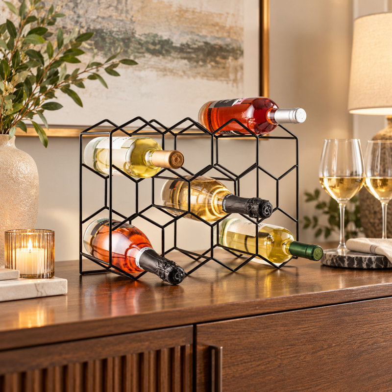 14 - Bottle Iron Wine Bottle Rack in Black